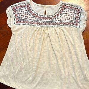 Faux embroidered top / shirt / blouse - short sleeve - M